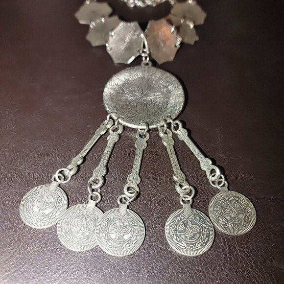 Vintage Silver Tone Coin Necklace Ornate Medallion Chain Boho Gypsy Bohemian - Picture 7 of 8